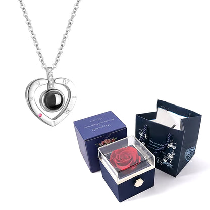 100 Languages I Love You Projection Necklace with Rotating Rose Gift Box 2023 New Creativity Design Romantic Luxury Jewelry Set