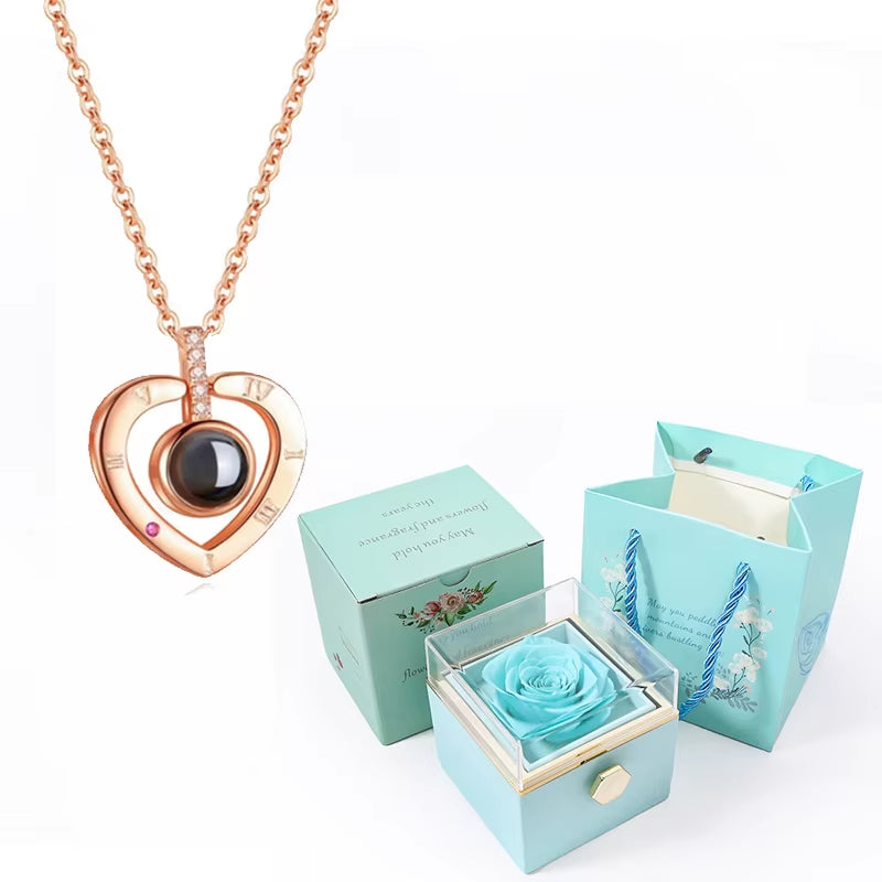 100 Languages I Love You Projection Necklace with Rotating Rose Gift Box 2023 New Creativity Design Romantic Luxury Jewelry Set