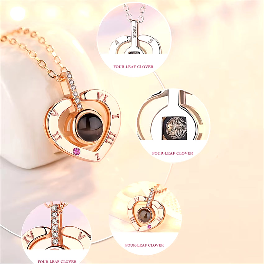 100 Languages I Love You Projection Necklace with Rotating Rose Gift Box 2023 New Creativity Design Romantic Luxury Jewelry Set